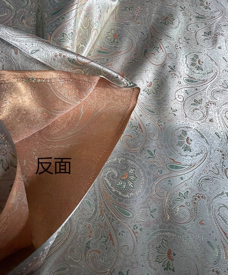 Floral Jacquard Rayon Fabric: Silver Green Cheongsam Qipao, 55"W