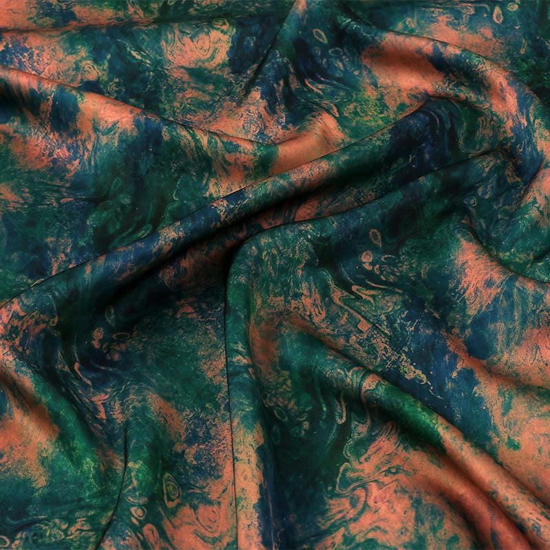 Tissu satiné rose turquoise ombré | Teinture nuage pour ameublement et costumes (150 cm de large)