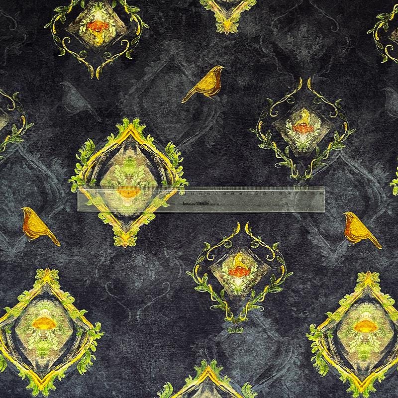 Élégant oiseau doré sur tissu de coton minuit ��� Matières de mode et d'artisanat oriental"Large