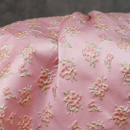 Pink Floral Jacquard Fabric: Gold Thread Brocade, Luxury Dressmaking Fabric