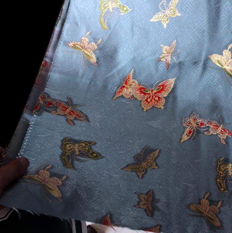Butterfly Gold Weaving Rayon Fabric: Mongolian Tibetan Pattern, 58"W