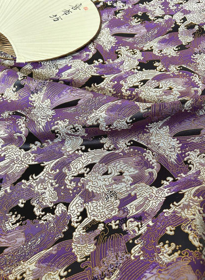 Tissu brocart à vagues violettes : Matériel de couture pour kimonos japonais