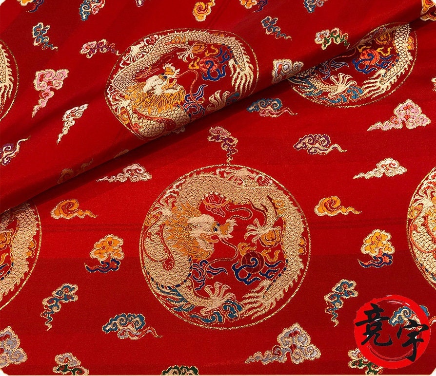 Gold Dragon Silk Brocade Fabric: 59"W Upholstery Quilting Sewing