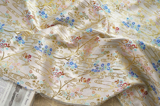 Gold Thread Jacquard Fabric: Retro Floral Upholstery, Costume, Decor