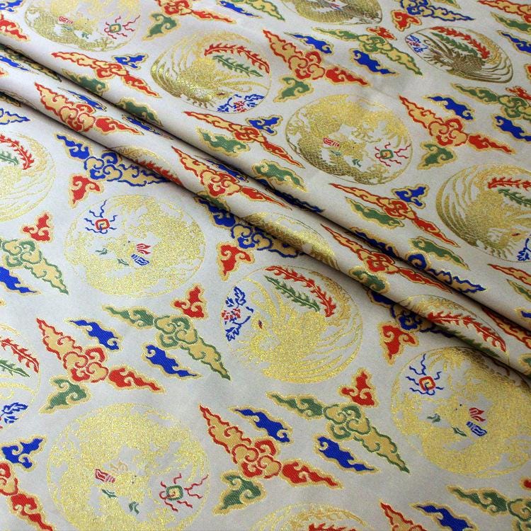 Red Chinese Brocade Fabric: Dragon & Cloud Jacquard (56" Wide)