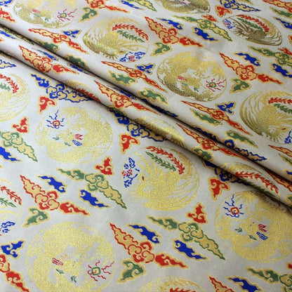 Red Chinese Brocade Fabric: Dragon & Cloud Jacquard (56" Wide)