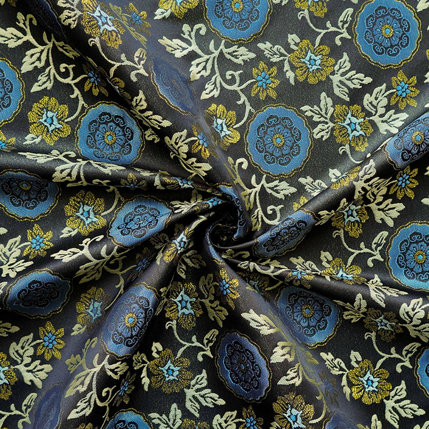 Botanical Song Jin Brocade Textile - Woven Creeping Vine and Small Flowers Design, 59"Wide