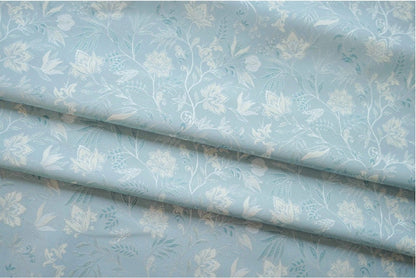Azure Floral Jacquard Fabric: Reversible Light Blue Woven Upholstery, 64" Wide