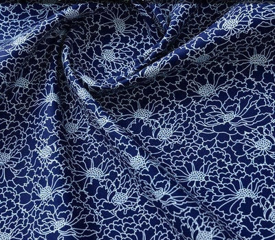 Japanese Cotton Fabric: Blue Koi Fish Print, Sewing & Upholstery