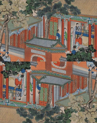 Dream of Red Mansions Satin Fabric: Chinese Novel Print, Sewing & Upholstery
