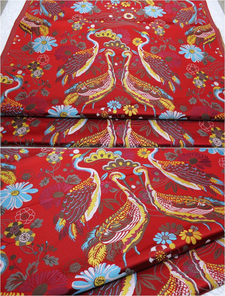 Crane Jacquard Satin Fabric: Birds Pattern Brocade, 29.5"W Home Decor