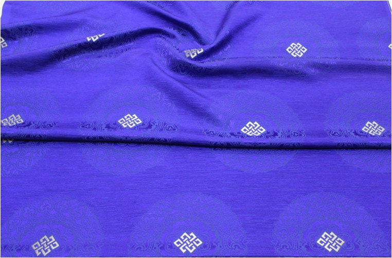 Buddha Symbol Brocade Fabric: 29.5"W Floral Jacquard Satin