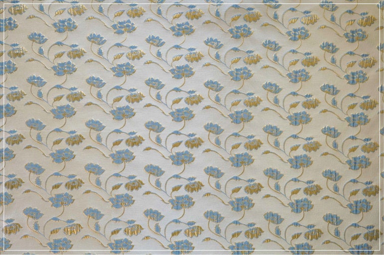 Floral Jacquard Woven Fabric: Gold Thread Embossed Upholstery, 57"W