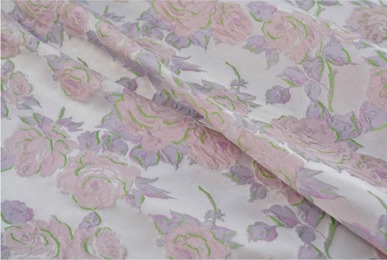Pink Meadow Floral Jacquard Fabric: Upholstery, Costume, Decor - 60"W