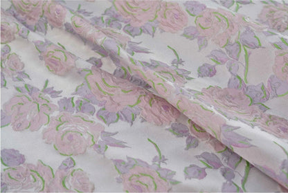 Pink Meadow Floral Jacquard Fabric: Upholstery, Costume, Decor - 60"W