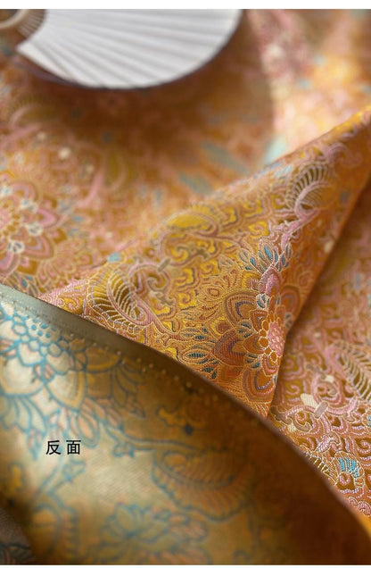 Gold Baoxiang Flower Brocade Fabric: Tibetan Robes, Shrines (29.5"W)