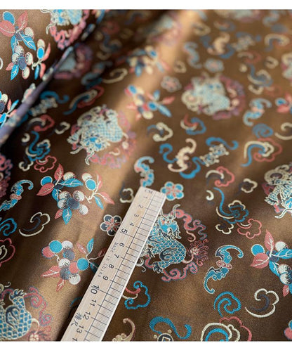 Tissu brocart de soie et rayonne couleur café ��� Kirin Fortune Patte" Large