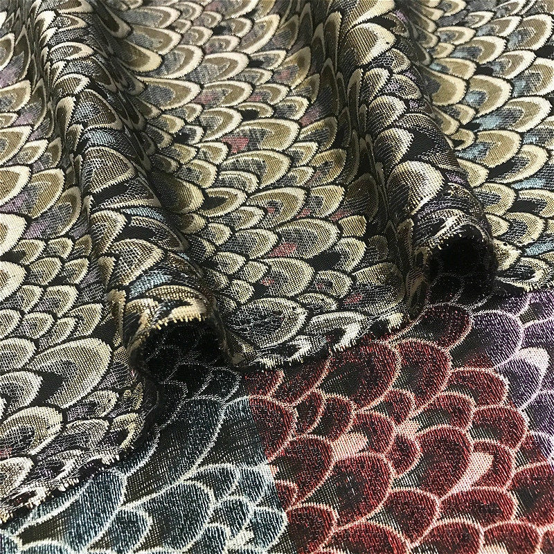Metallic Damask Satin Fabric: 3D Fish Scale Jacquard, 57" Wide