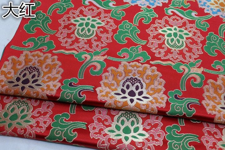Lotus Thangka Brocade Fabric: Tibetan Robes, Buddhist Temples (29.5"W) - Poppylollipop