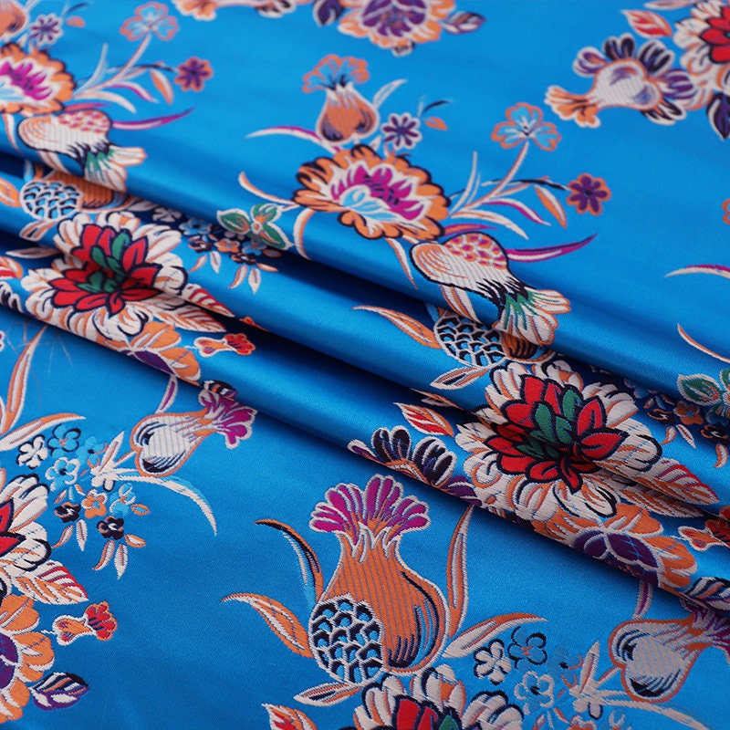 Floral Jacquard Brocade Fabric: Chinese Mongolian Gown Robe, 29.5" Wide