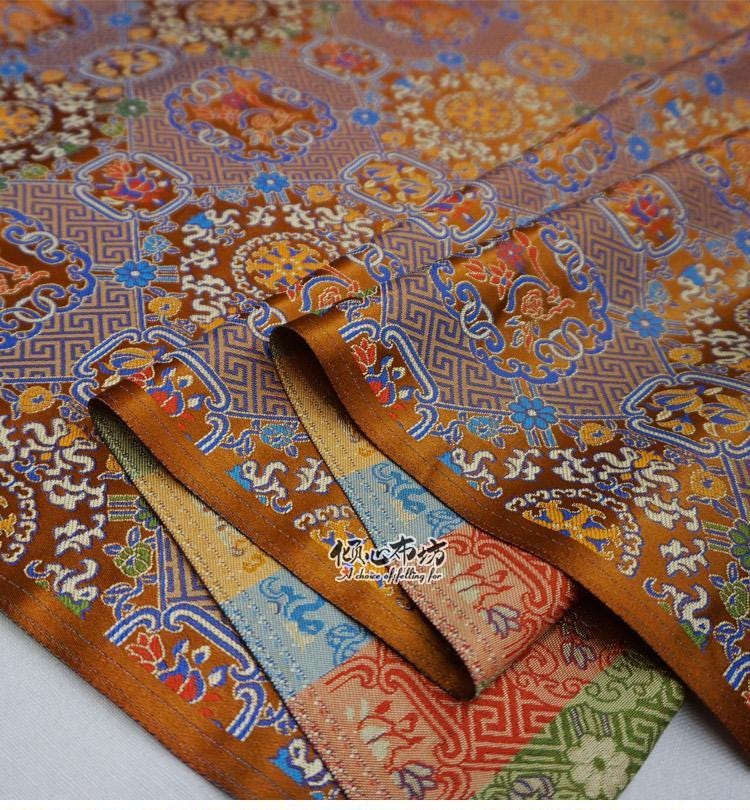 Caramel Brocade Fabric: Chinese Jacquard Weave Silk Satin (29.5" Wide)