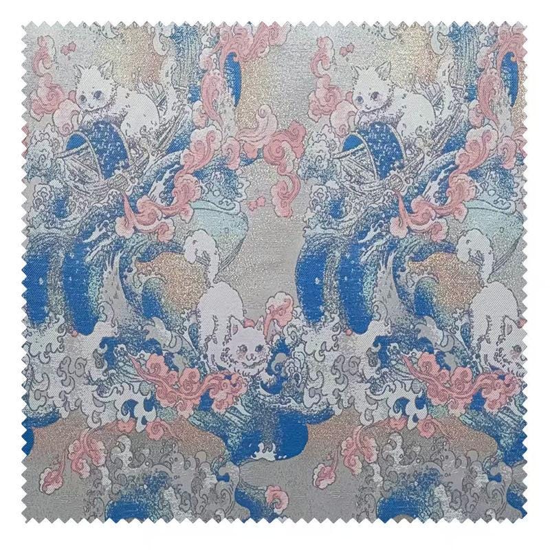 Tissu Jacquard Chat Navigateur – Motif tissé or métallisé, Couture & Maison
