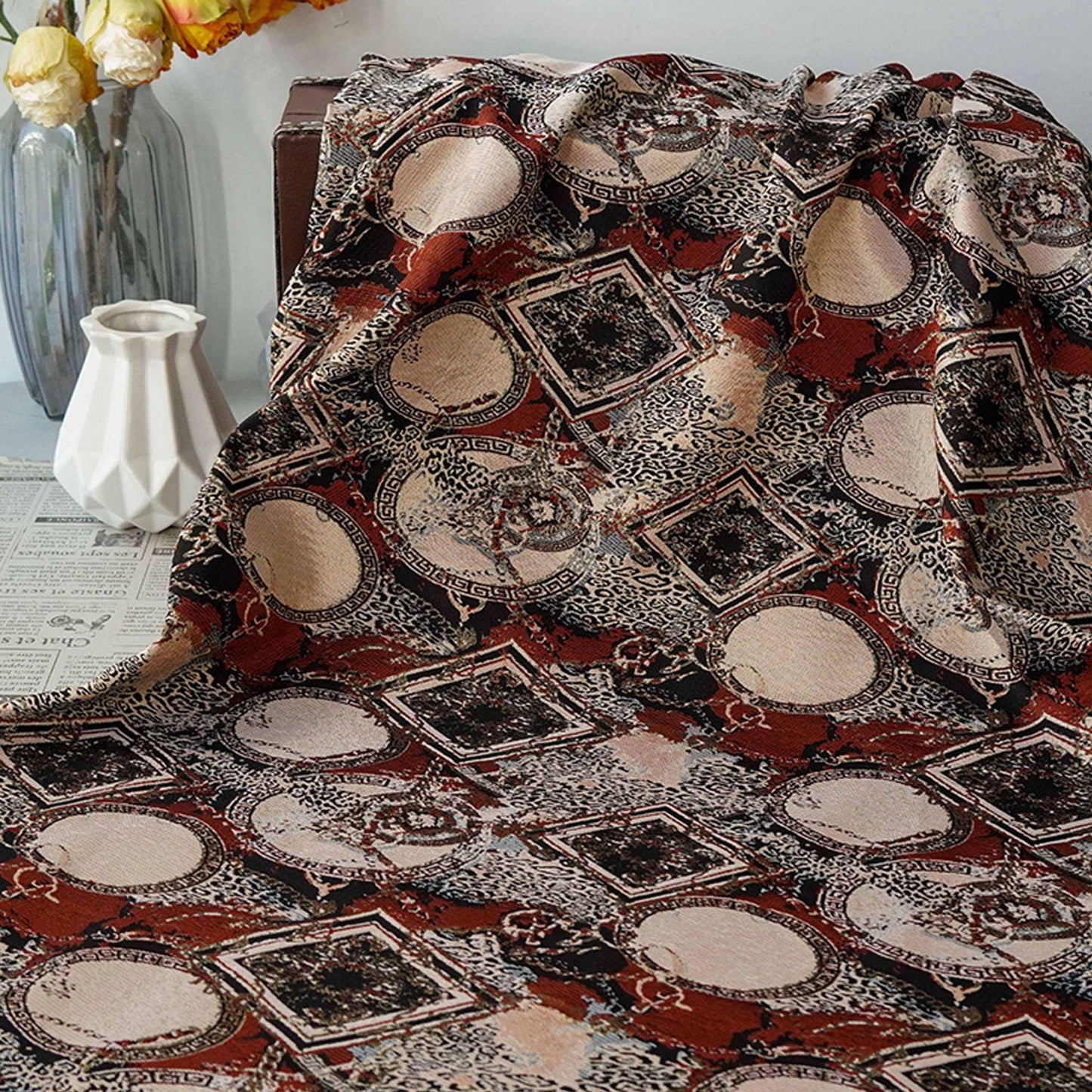 European-Style Jacquard Fabric ��� Round Crest & Scroll Pattern ��� Vest, Waistcoat, Upholstery, Ho"Wide