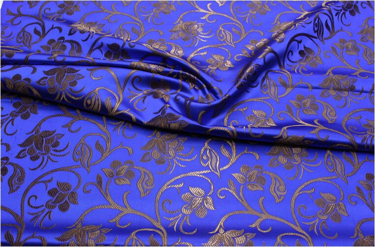 Brocart de soie à motif floral bleu, largeur 75 cm (29,5 po) - Vendu au mètre