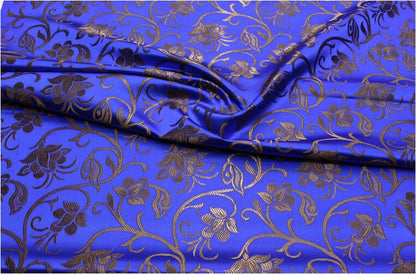 Brocart de soie à motif floral bleu, largeur 75 cm (29,5 po) - Vendu au mètre