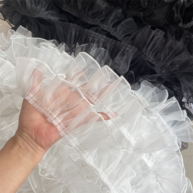 Pleated Organza Lace Trim: Ruffled Fabric, 2.7" Width