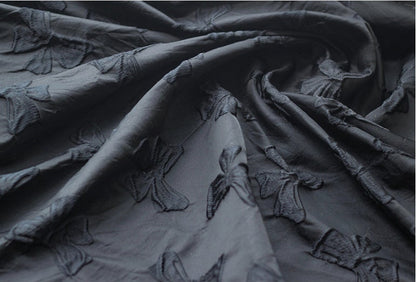 Black Bow Jacquard Fabric: Yarn-Dyed Embossed Upholstery Material, 57" Wide