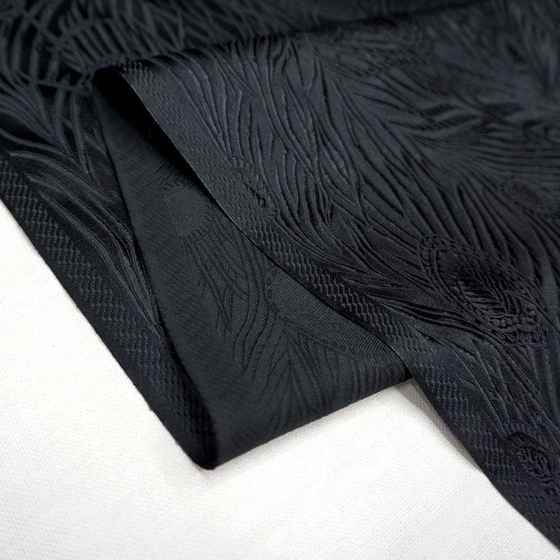 Black Peacock Brocade Fabric: Silk Rayon Jacquard, 29"W