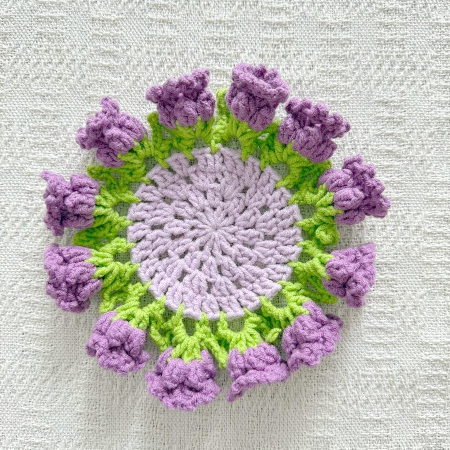 Kit de sous-verres roses au crochet à faire soi-même : Matériel pour la confection de fleurs artisanales