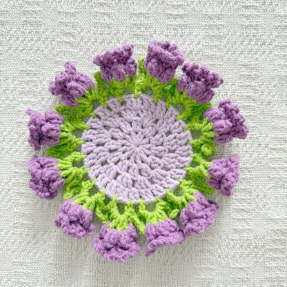 Kit de sous-verres roses au crochet à faire soi-même : Matériel pour la confection de fleurs artisanales