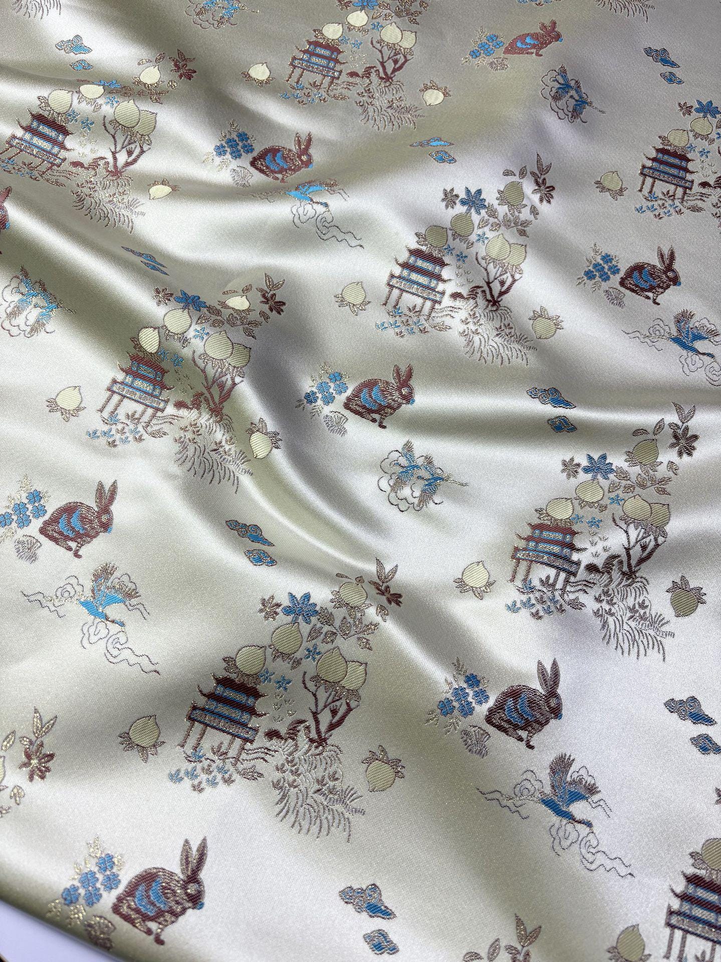 Rabbit Jacquard Satin Fabric: Moon Palace Brocade, 57"W