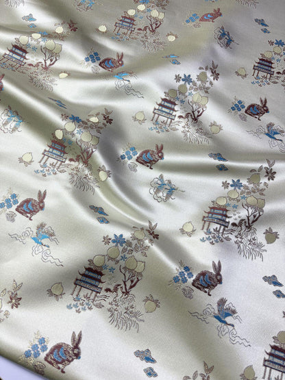 Rabbit Jacquard Satin Fabric: Moon Palace Brocade, 57"W