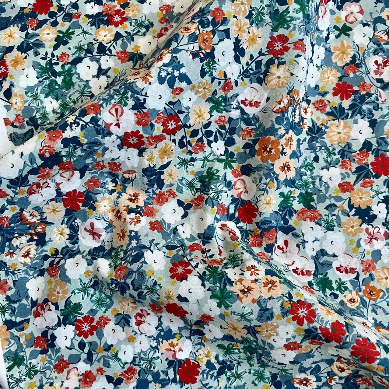Floral Cotton Fabric: 60s Style Print, 59" Wide, Sewing Quilting