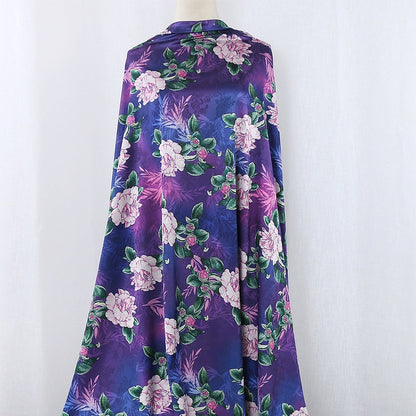 Peony Tea Satin Silk Fabric: 59"W Digital Print Sewing Material