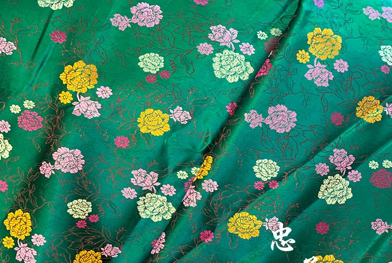 Tissu brocart de soie : motif pivoine, tissu à coudre en rayonne de 89 cm de large