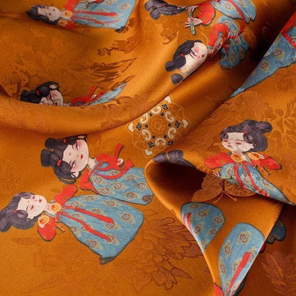 Ancient Painting Rayon Fabric: 55" Wide, Costume, Upholstery, Scarf