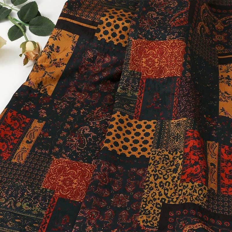 Bohemian Geometric Jacquard Tea Silk Satin Fabric: 59"W Upholstery & Costume