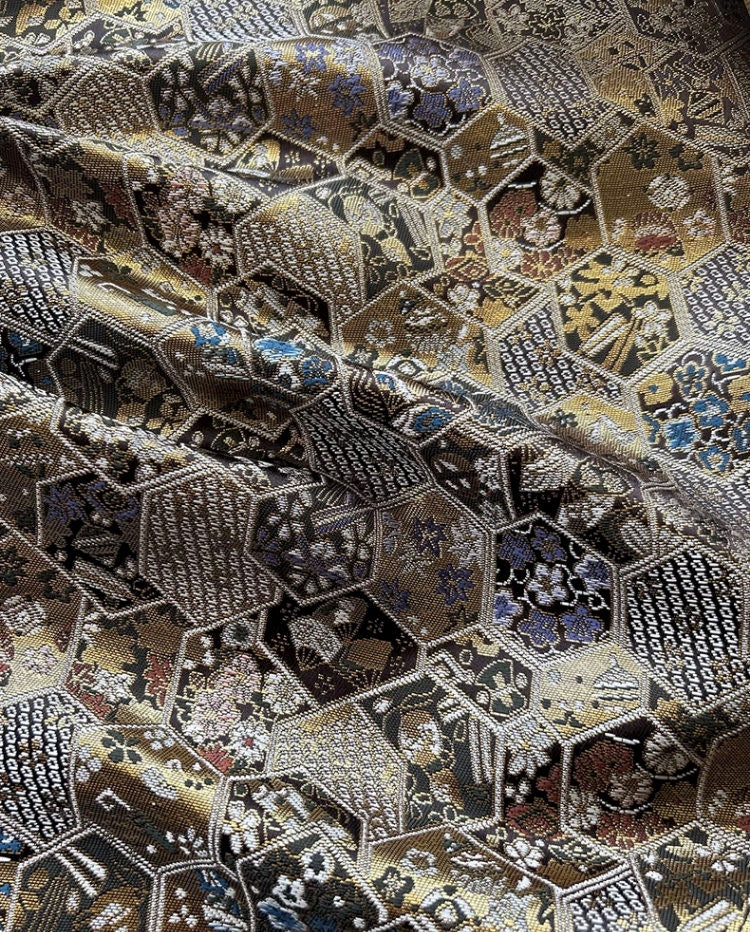 Nishijin Brocade Fabric: Japanese Weaving with Gold Thread (59"W)