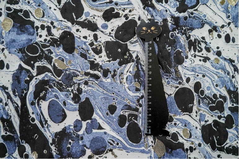 Blue Black Gold Splash Ink Jacquard Fabric: 59"W Upholstery
