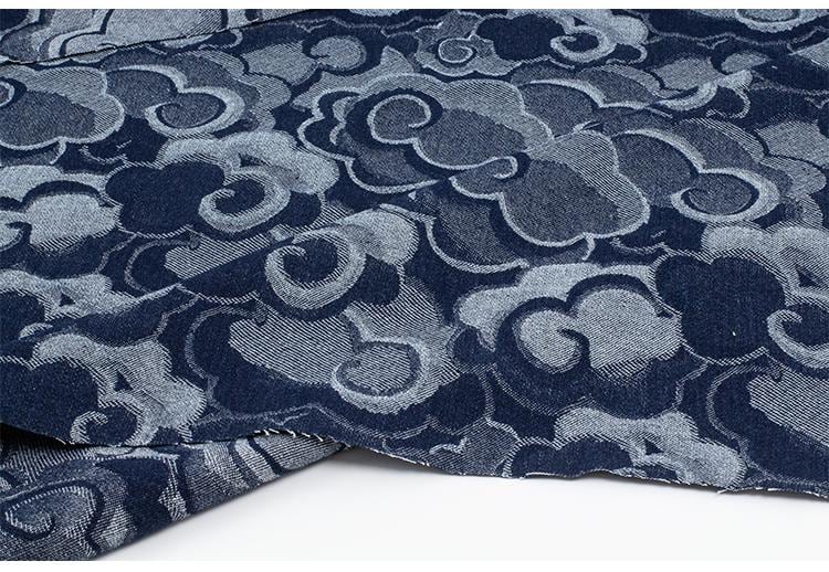 Jacquard Denim Fabric: 3D Cloud Pattern, Thick Cotton - 59"