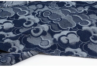 Jacquard Denim Fabric: 3D Cloud Pattern, Thick Cotton - 59"