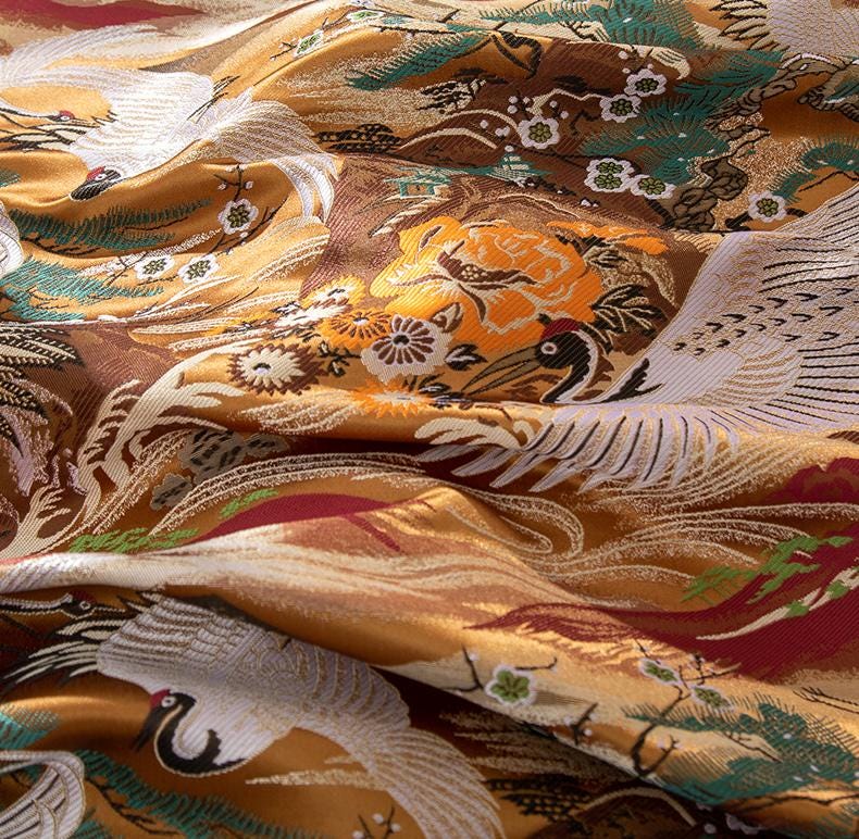 Kirin Nishijin Silk Brocade Fabric: Colorful Japanese Upholstery, Costume, Handbag - 29.5" Wide