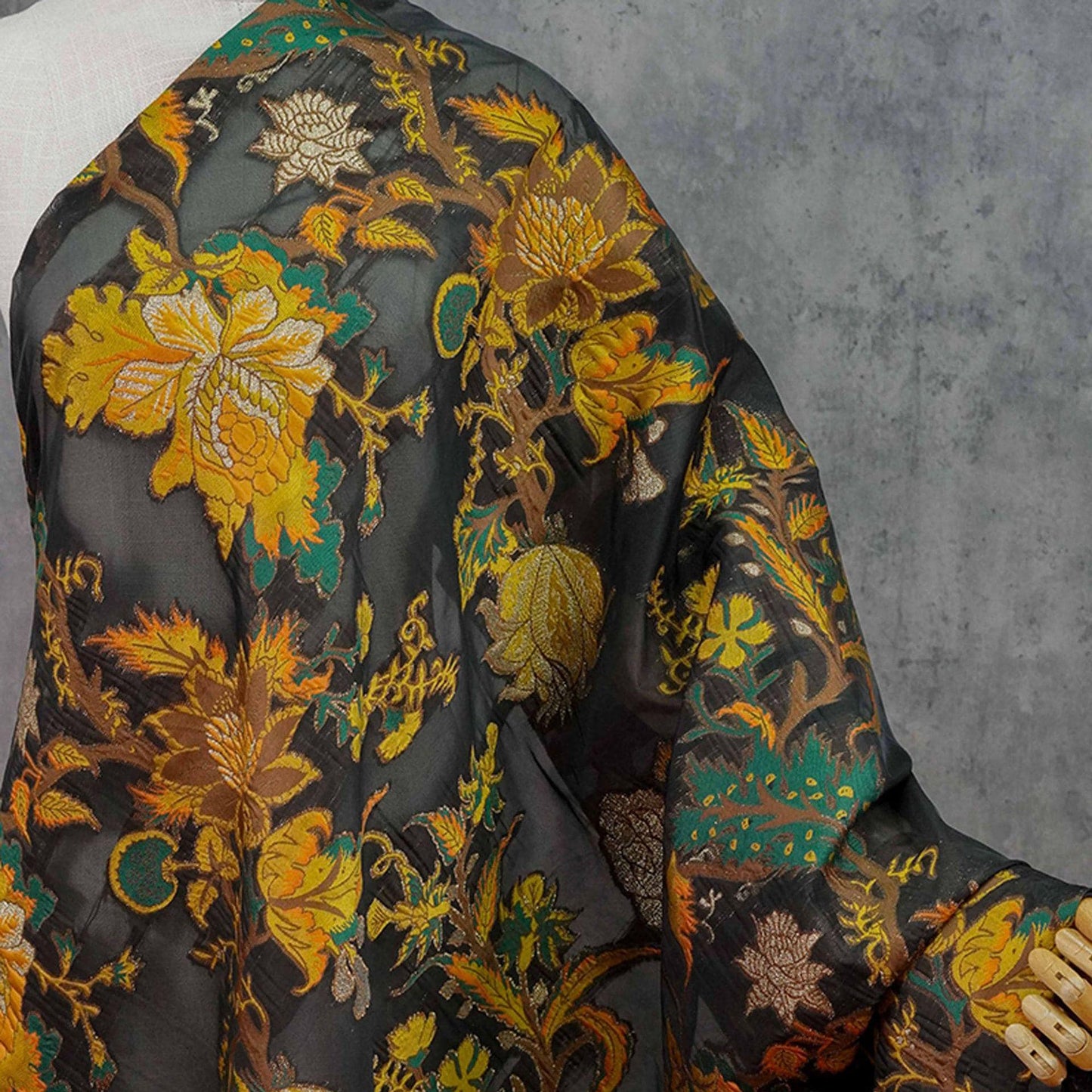 Yellow 3D Jacquard Organza Fabric: Embossed Dress Costume Sewing, 55"W