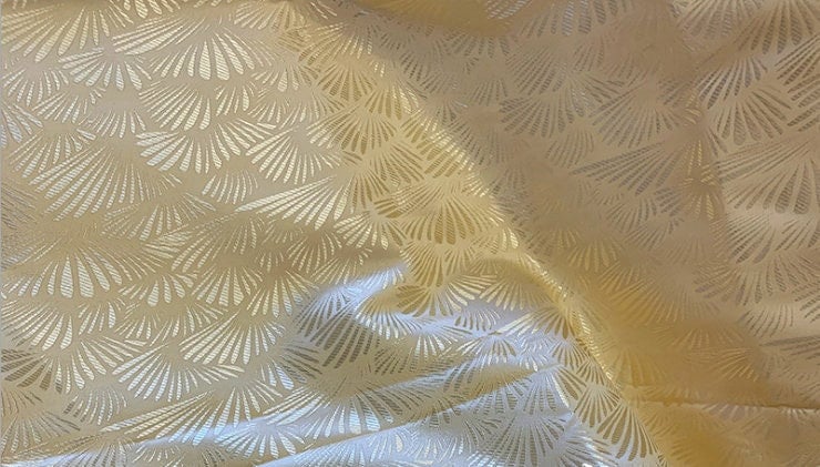 Tissu brocart jacquard coquillage japonais : mélange soie-rayonne, 75 cm de large