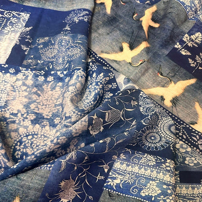 Crane Print Tencel Ramie Fabric: Sewing Material for Kimono, Dress - By The Meter