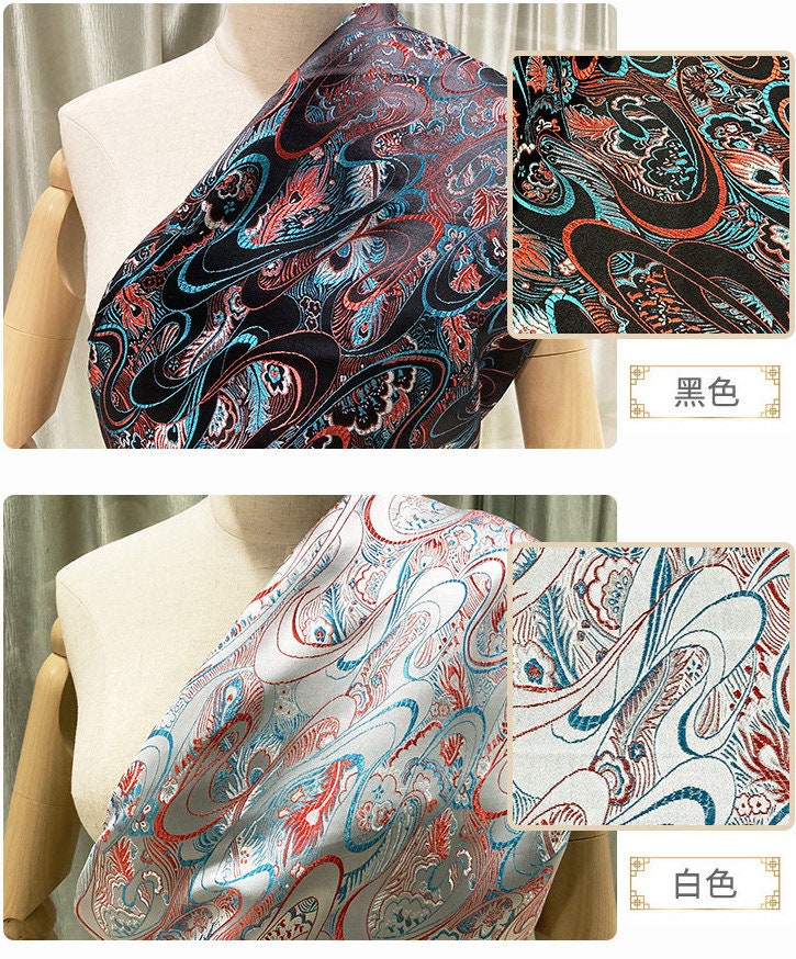 Tissu ethnique en brocart de soie : Jacquard pour robe mongole (au mètre)